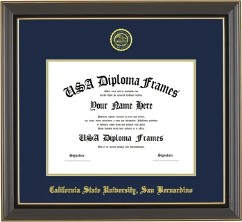 California State University, San Bernardino Diploma Frame – Black Gold Trim – Navy/Gold Mat