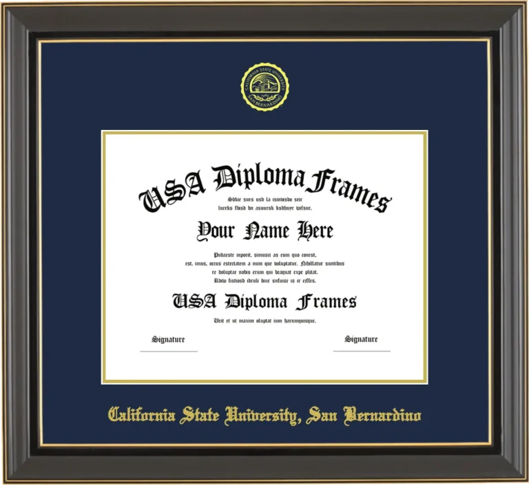 California State University, San Bernardino Diploma Frame – Black Gold Trim – Navy/Gold Mat