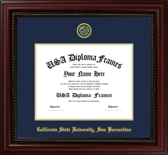California State University, San Bernardino Diploma Frame – Cherry Rope – Navy/Gold Mat