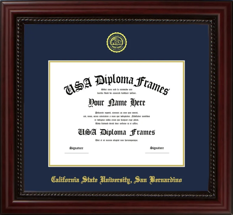 California State University, San Bernardino Diploma Frame – Cherry Rope – Navy/Gold Mat