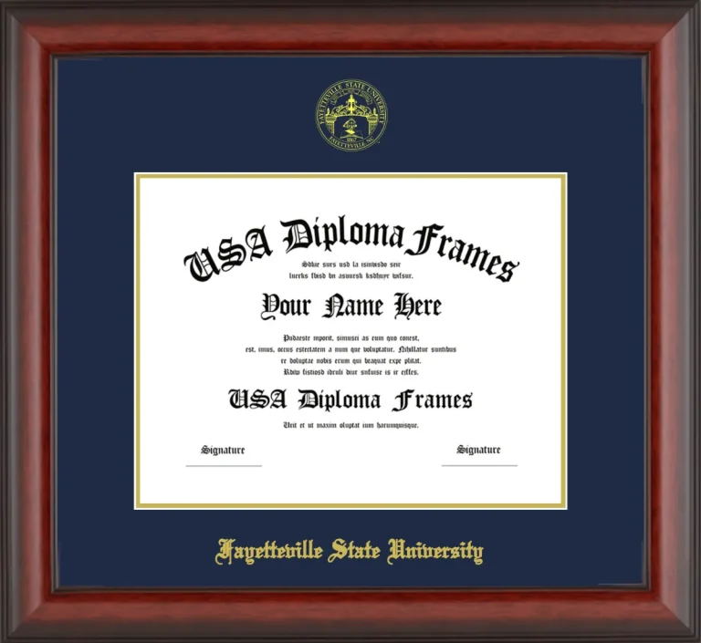 Fayetteville State University Diploma Frame – Cherry Matte – Navy/Gold Mat