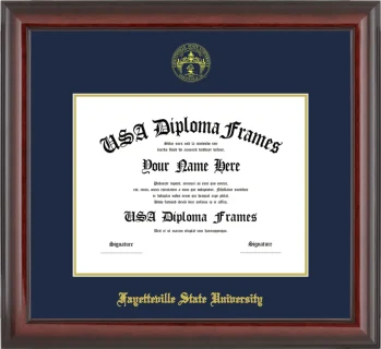 Fayetteville State University Diploma Frame – Cherry Glossy – Navy/Gold Mat