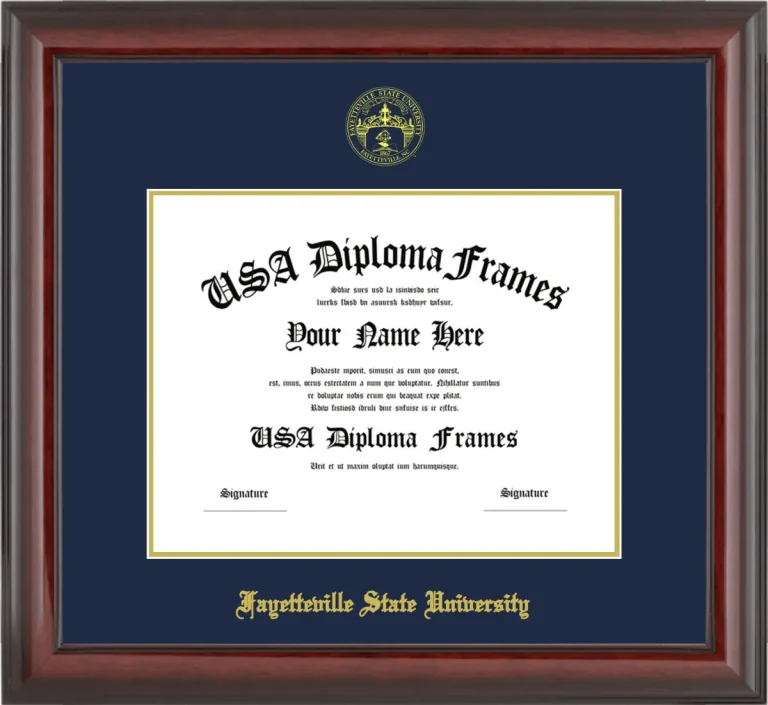 Fayetteville State University Diploma Frame – Cherry Glossy – Navy/Gold Mat