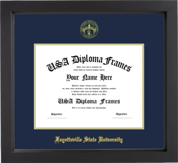 Fayetteville State University Diploma Frame – Black Matte – Navy/Gold Mat - & Seal Gold