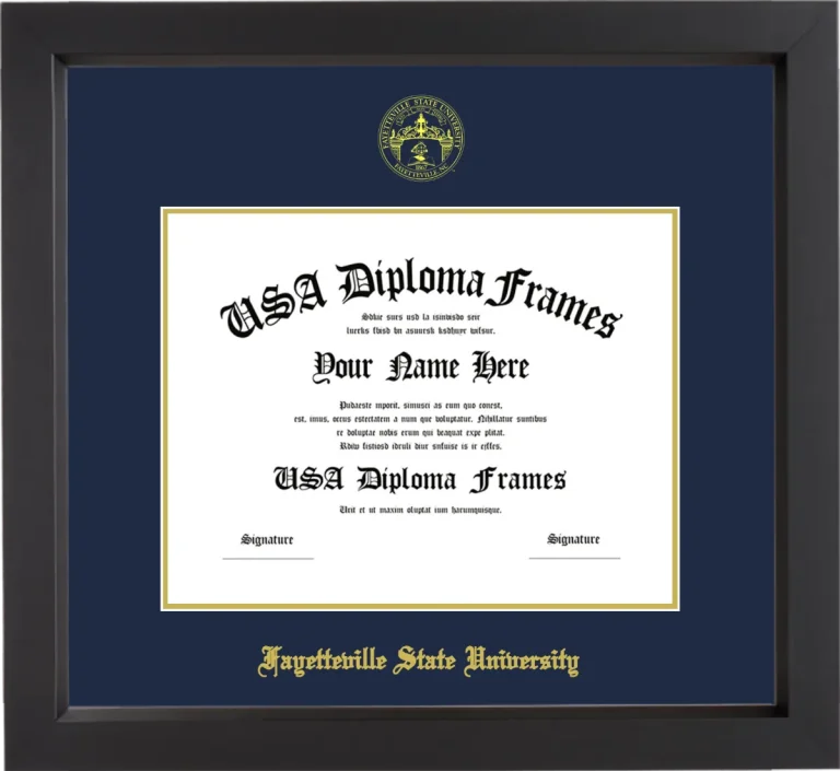 Fayetteville State University Diploma Frame – Black Matte – Navy/Gold Mat - & Seal Gold