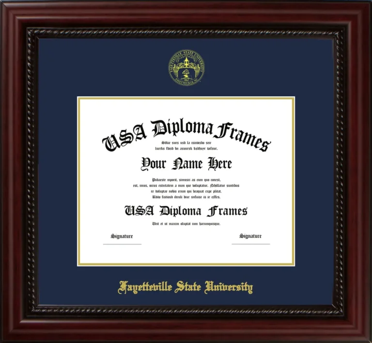 Fayetteville State University Diploma Frame – Cherry Rope – Navy/Gold Mat - & Seal Gold