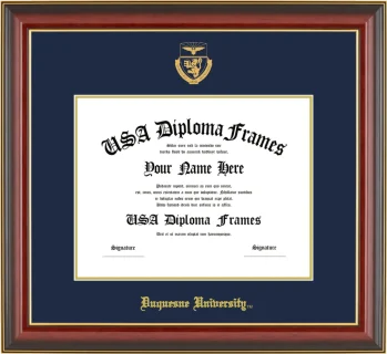 Duquesne University Diploma Frame – Cherry Gold Trim – Navy/Gold Mat