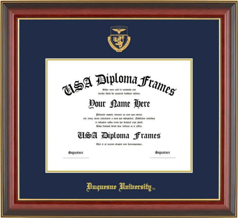 Duquesne University Diploma Frame – Cherry Gold Trim – Navy/Gold Mat