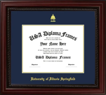 University of Illinois Springfield Diploma Frame – Cherry Rope – Navy/Gold Mat