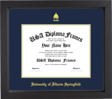 University of Illinois Springfield Diploma Frame – Black Matte – Navy/Gold Mat