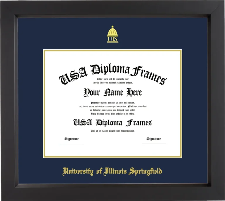 University of Illinois Springfield Diploma Frame – Black Matte – Navy/Gold Mat