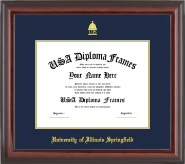 University of Illinois Springfield Diploma Frame – Cherry Glossy – Navy/Gold Mat