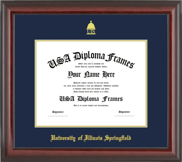 University of Illinois Springfield Diploma Frame – Cherry Glossy – Navy/Gold Mat
