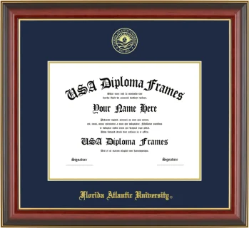 Florida Atlantic University Diploma Frame – Cherry Gold Trim – Navy/Gold Mat