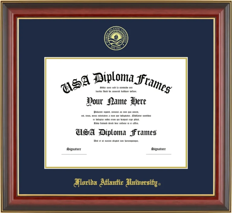 Florida Atlantic University Diploma Frame – Cherry Gold Trim – Navy/Gold Mat