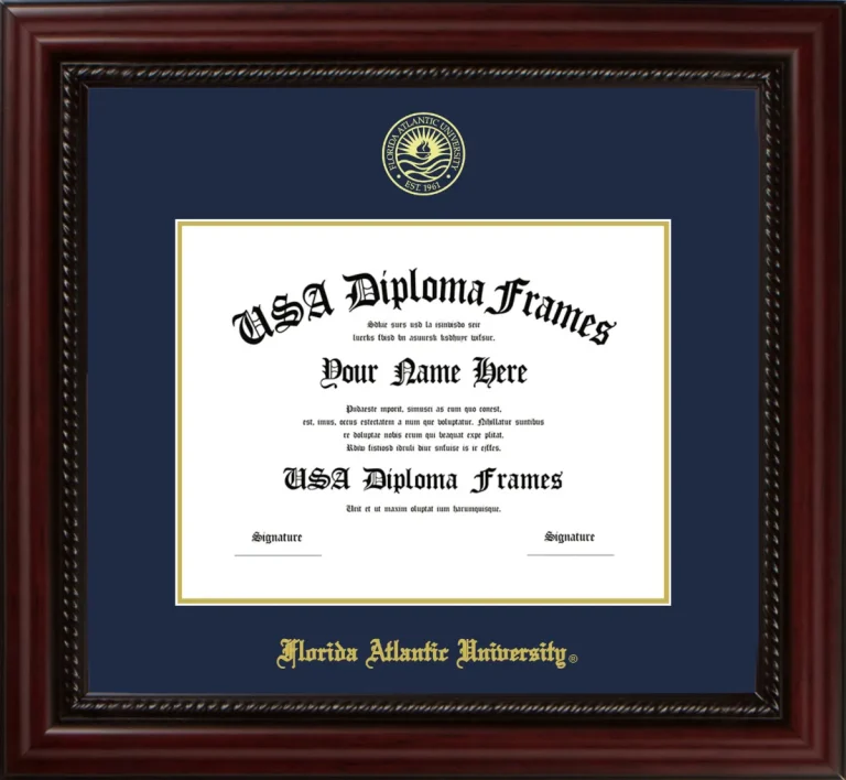 Florida Atlantic University Diploma Frame – Cherry Rope – Navy/Gold Mat