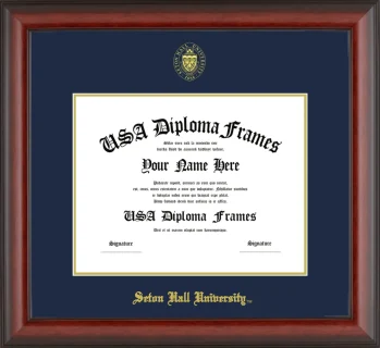 Seton Hall University Diploma Frame – Cherry Matte – Navy/Gold Mat