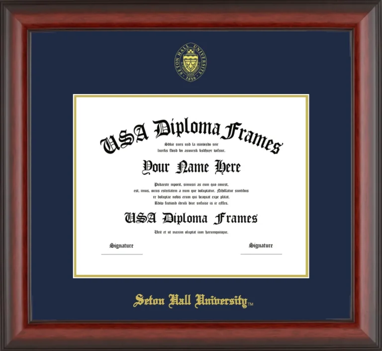 Seton Hall University Diploma Frame – Cherry Matte – Navy/Gold Mat