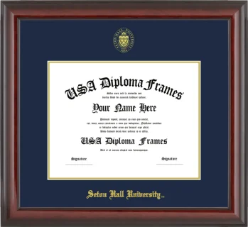 Seton Hall University Diploma Frame – Cherry Glossy – Navy/Gold Mat