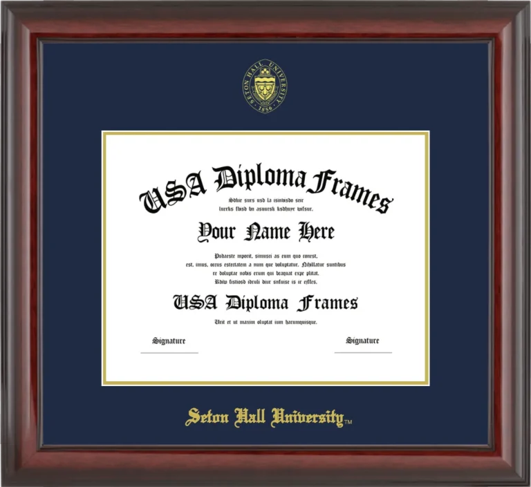 Seton Hall University Diploma Frame – Cherry Glossy – Navy/Gold Mat