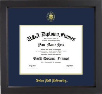 Seton Hall University Diploma Frame – Black Matte – Navy/Gold Mat