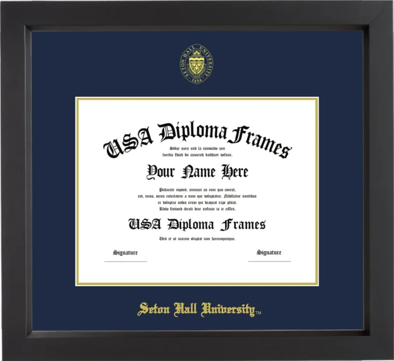 Seton Hall University Diploma Frame – Black Matte – Navy/Gold Mat