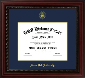 Seton Hall University Diploma Frame – Cherry Rope – Navy/Gold Mat