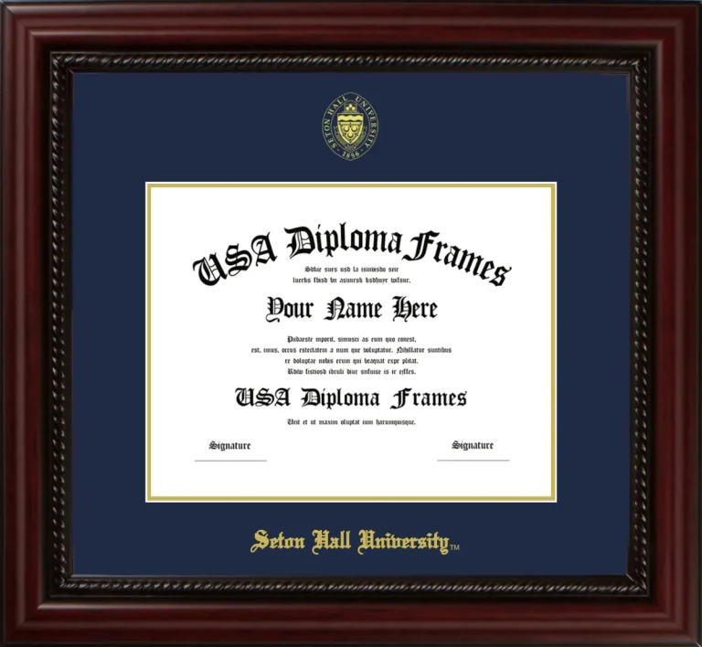 Seton Hall University Diploma Frame – Cherry Rope – Navy/Gold Mat