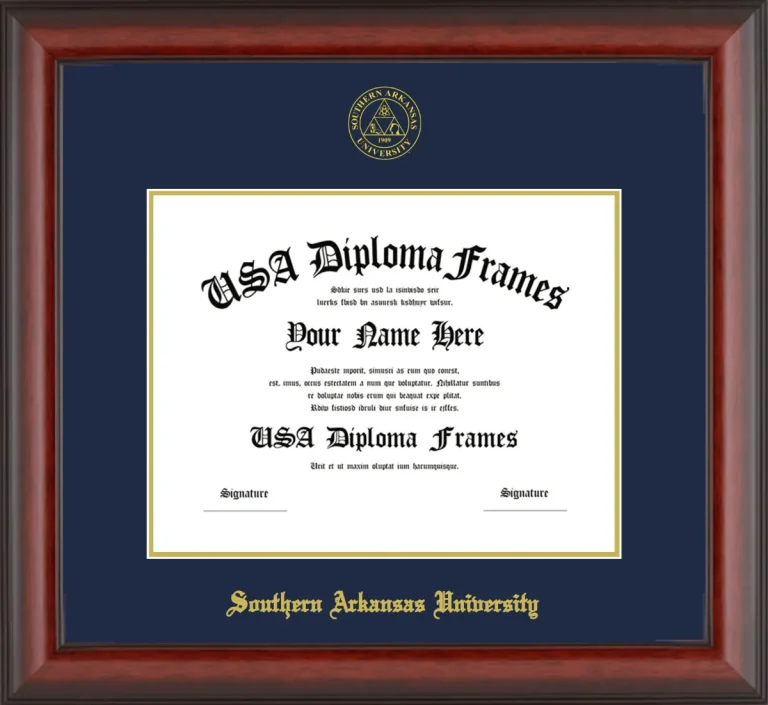 Southern Arkansas University Diploma Frame – Cherry Matte – Navy/Gold Mat