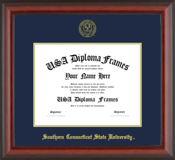 Southern Connecticut State University Diploma Frame – Cherry Matte – Navy/Gold Mat