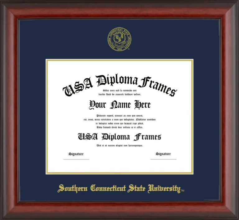 Southern Connecticut State University Diploma Frame – Cherry Matte – Navy/Gold Mat