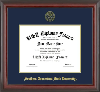 Southern Connecticut State University Diploma Frame – Cherry Glossy – Navy/Gold Mat