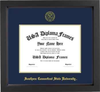Southern Connecticut State University Diploma Frame – Black Matte – Navy/Gold Mat