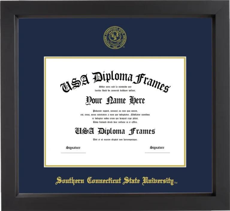 Southern Connecticut State University Diploma Frame – Black Matte – Navy/Gold Mat
