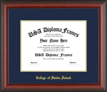 College of Staten Island of the City University of New York Diploma Frame – Cherry Matte – Navy/Gold Mat