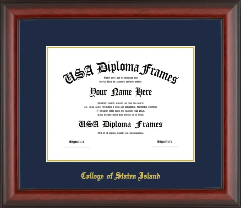 College of Staten Island of the City University of New York Diploma Frame – Cherry Matte – Navy/Gold Mat