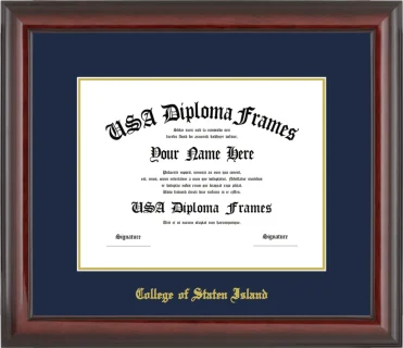 College of Staten Island of the City University of New York Diploma Frame – Cherry Glossy – Navy/Gold Mat