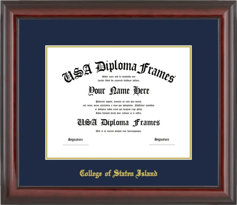 College of Staten Island of the City University of New York Diploma Frame – Cherry Glossy – Navy/Gold Mat