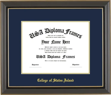 College of Staten Island of the City University of New York Diploma Frame – Black Gold Trim – Navy/Gold Mat