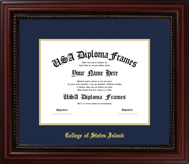 College of Staten Island of the City University of New York Diploma Frame – Cherry Rope – Navy/Gold Mat