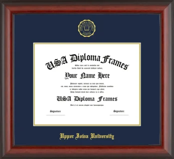 Upper Iowa University Diploma Frame – Cherry Matte – Navy/Gold Mat