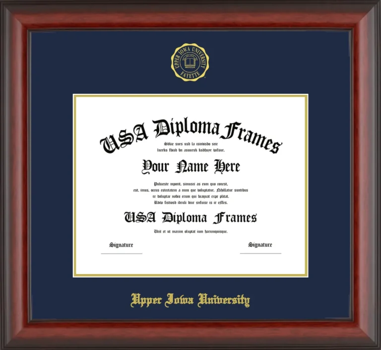 Upper Iowa University Diploma Frame – Cherry Matte – Navy/Gold Mat