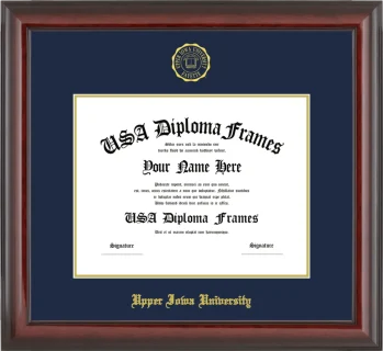Upper Iowa University Diploma Frame – Cherry Glossy – Navy/Gold Mat