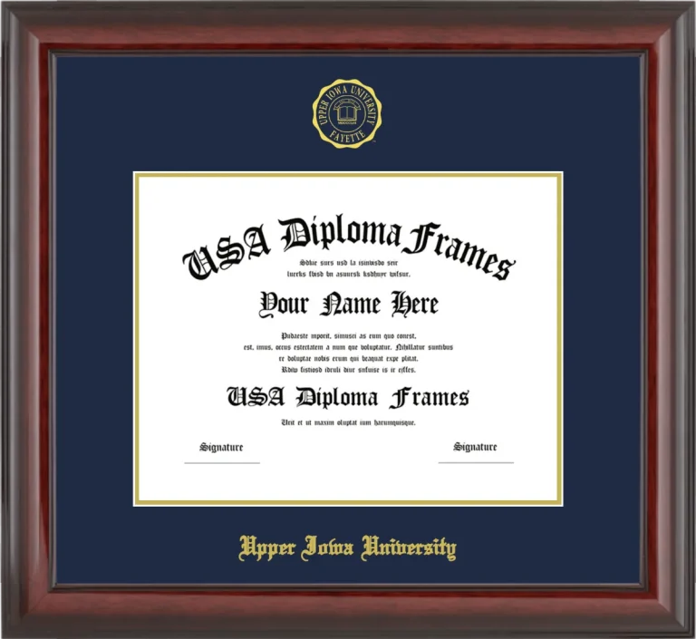 Upper Iowa University Diploma Frame – Cherry Glossy – Navy/Gold Mat