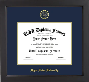 Upper Iowa University Diploma Frame – Black Matte – Navy/Gold Mat