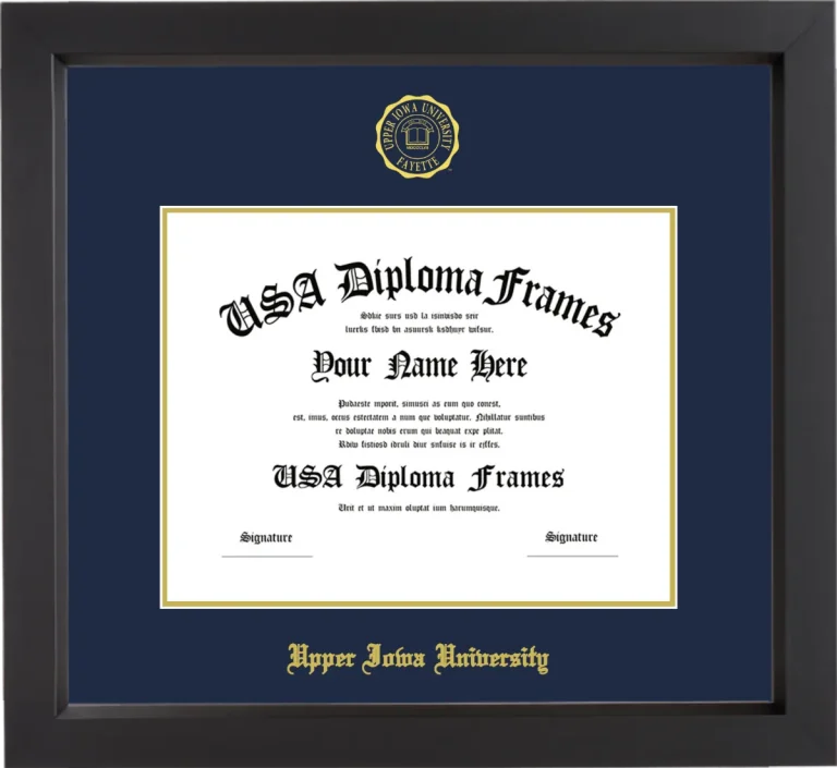 Upper Iowa University Diploma Frame – Black Matte – Navy/Gold Mat