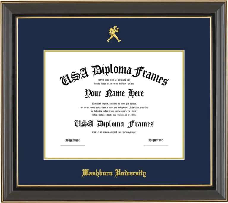 Washburn University Diploma Frame – Black Gold Trim – Navy/Gold Mat
