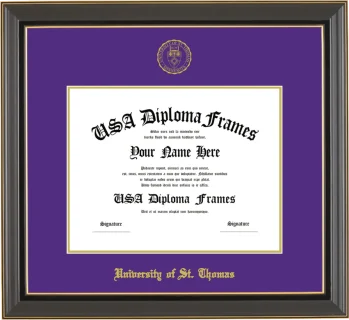 University of St. Thomas Diploma Frame – Black Gold Trim – Purple/Gold Mat