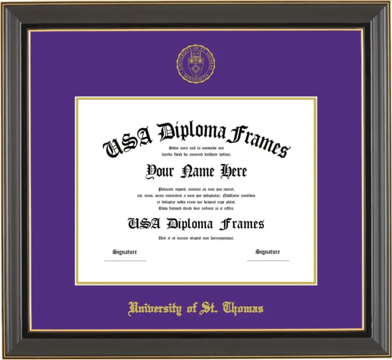 University of St. Thomas Diploma Frame – Black Gold Trim – Purple/Gold Mat