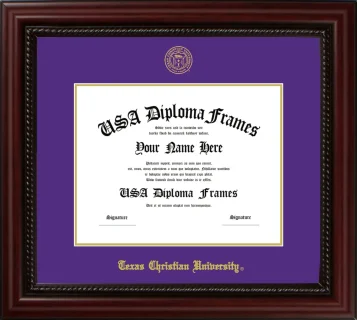 Texas Christian University Diploma Frame – Cherry Rope – Purple/Gold Mat